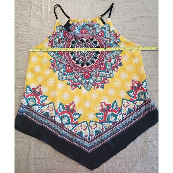 BCX V-Hem Scarf Tank Small Yellow Multi Printed Allover Mandala Sleeveless - Picture 12 of 14